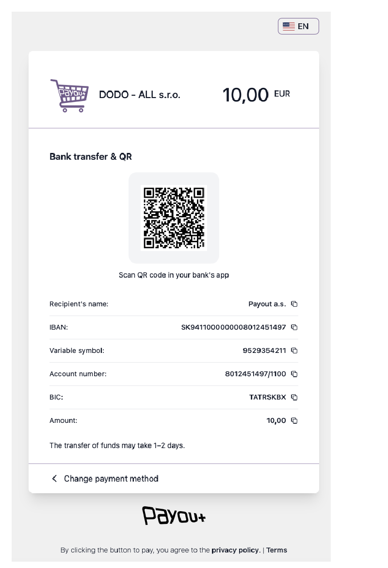Checkout bank transfer with QR code